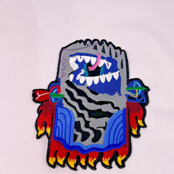 Other - Large Monster Mailbox Embroidered Iron On Patch Flames Novelty 6x5